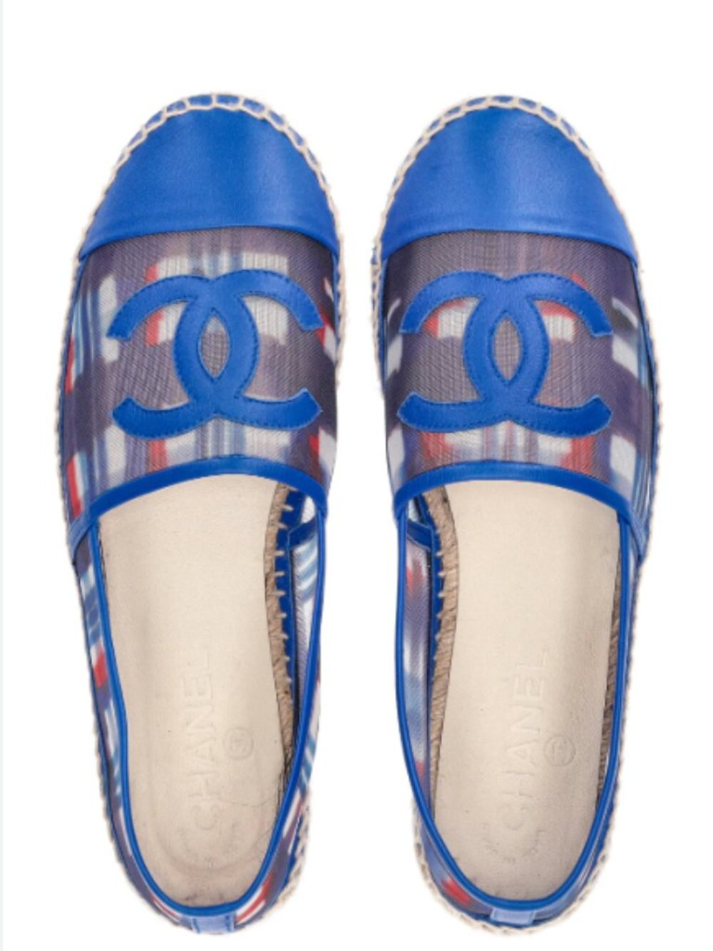 Chanel Mesh Lambskin Plaid Print CC Espadrilles (40)